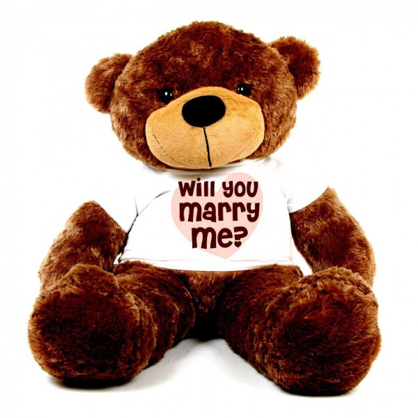 Brown 5 feet Big Teddy Bear wearing a Will You Marry Me T-shirt